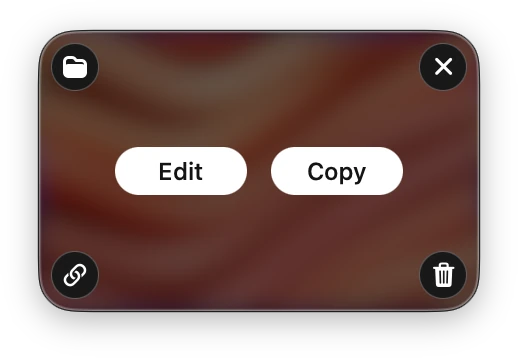Capture cards stacked, the newest with the pointer over it: Edit, Copy and its link