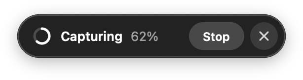 Clap capturing the whole page: 62%, Stop